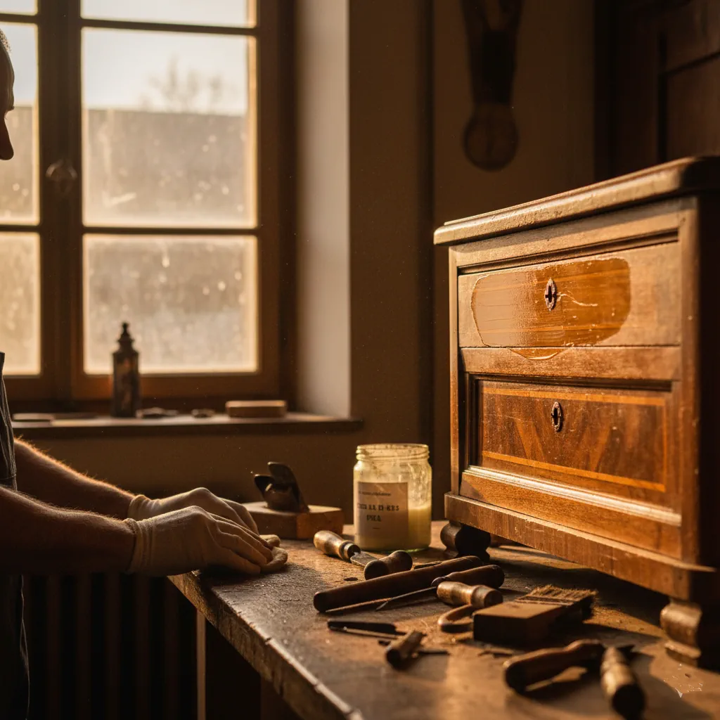 Dettaglio di un restauro conservativo su un mobile d'epoca