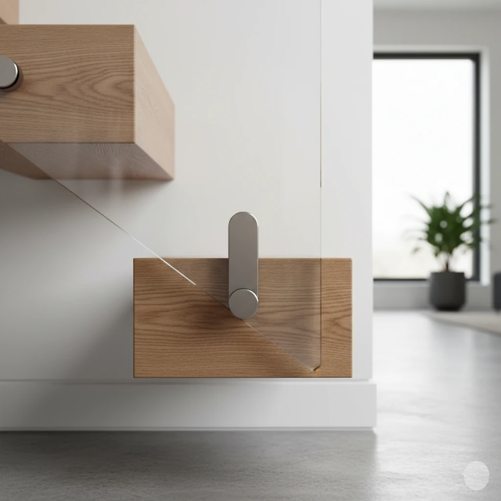 Dettaglio gradino sospeso in legno