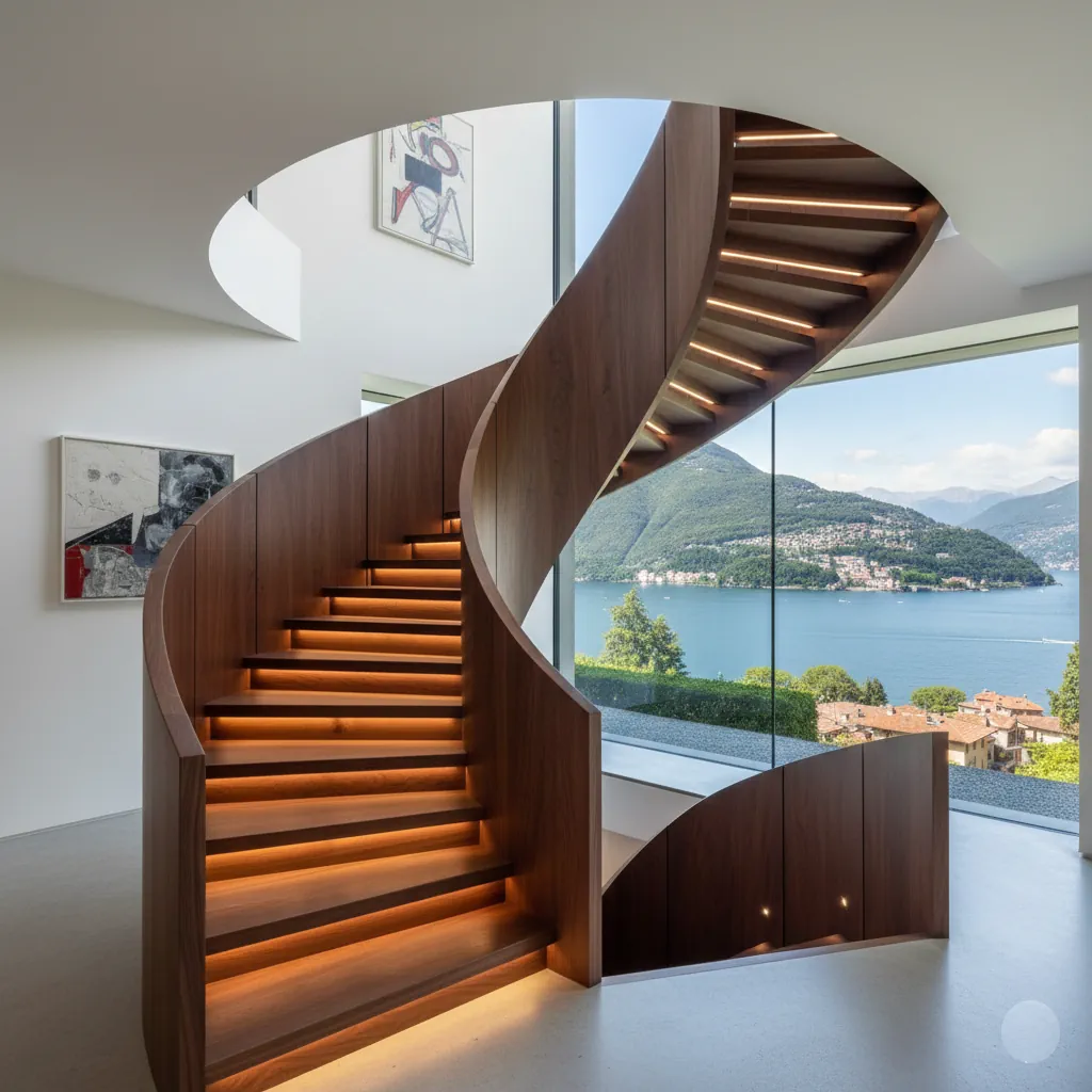 Scala a chiocciola di design in legno a Como